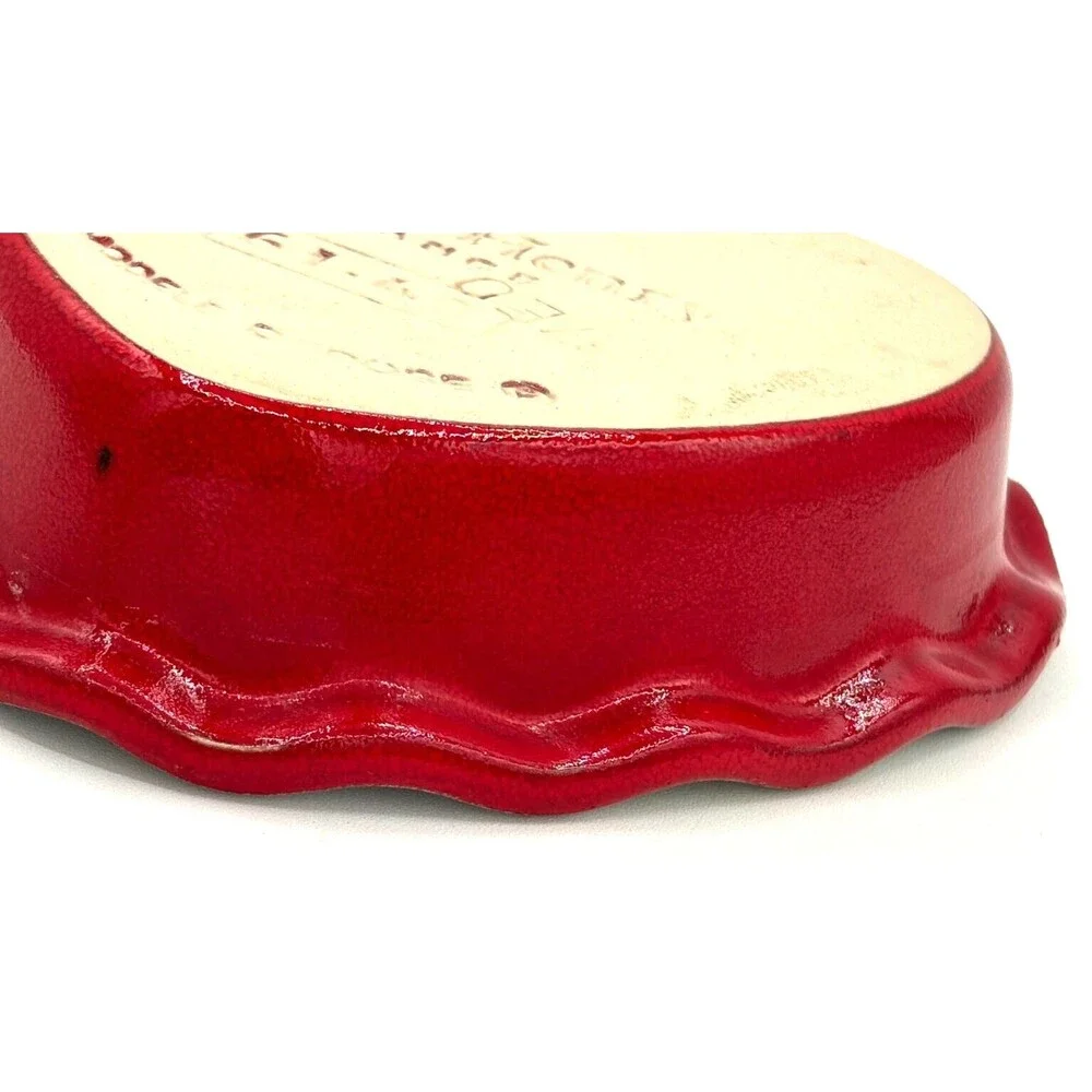 Emile Henry Red‎ & White Heart Shape Ruffled Dish Made in France 5 3/4” 61.49